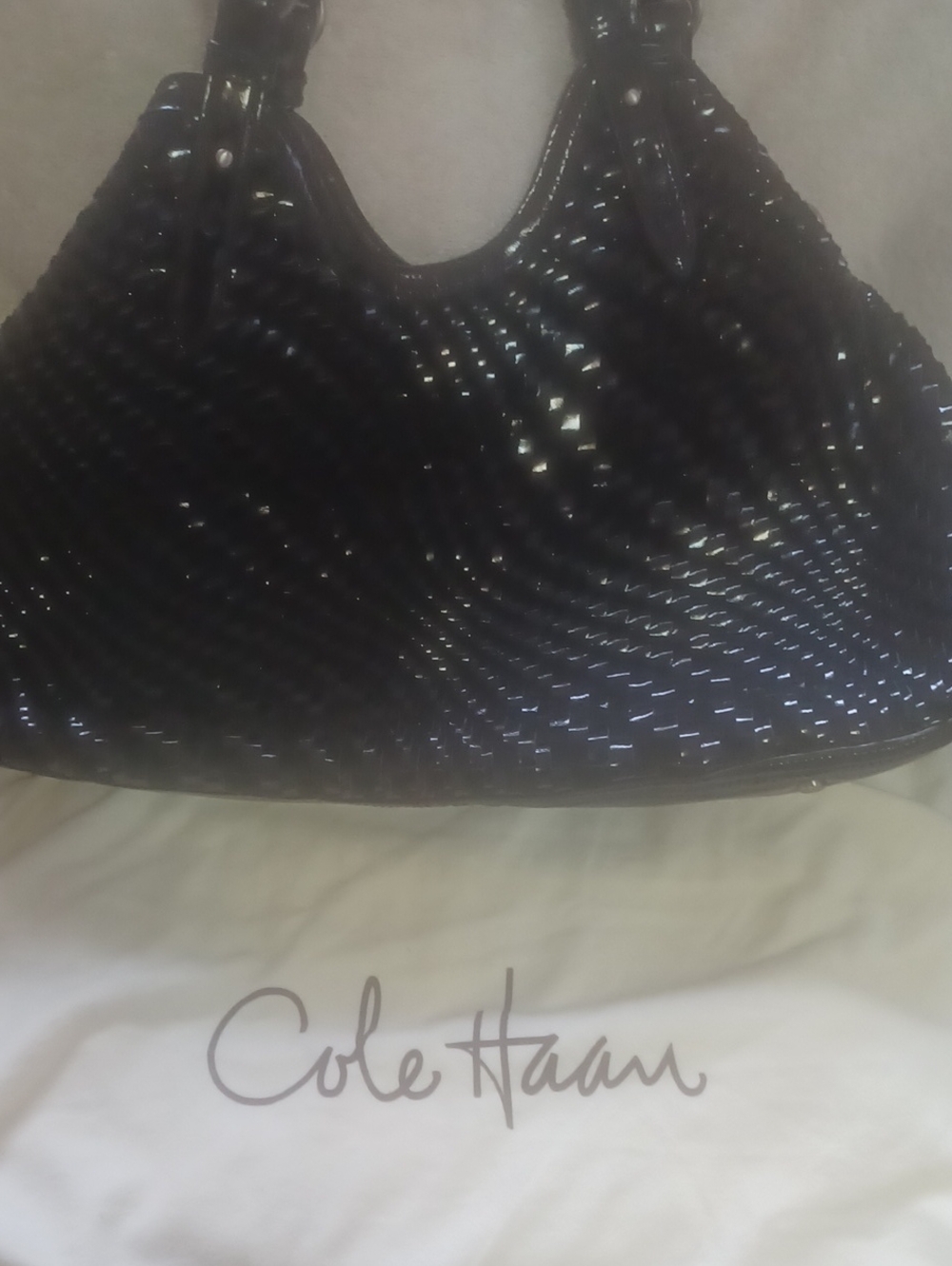 Cole Haan Black Patent Quilted Shoulder Bag